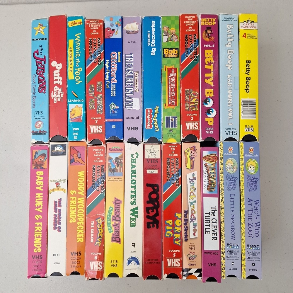 Lot Of 24 Pcs ~ Kids VHS Vintage Cartoons Jetsons, Casper, Betty Boop, Pooh